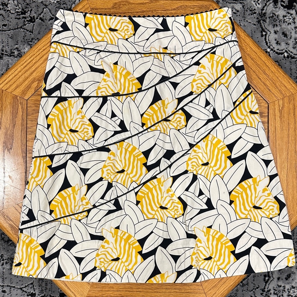 *ODILLE* Anthropologie Yellow x Black Floral Cotton A-Line Skirt Size 2